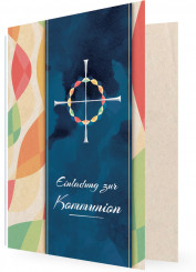 Kommunioneinladungskarten, Kreuz mit Kreis in Blau