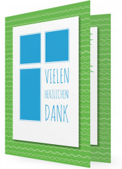 Konfirmation Danksagungskarte, grüne Wellen, blaue Kästchen