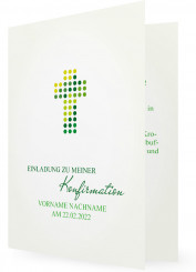 Konfirmation Einladungskarte, Kreuz aus Punkten, grün