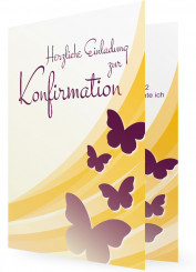 Konfirmationseinladungskarte, Schmetterlinge lila