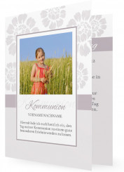 Lila Vorlage Einladung Erstkommunion, lila geblumt