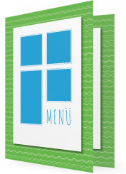 Menü Karte Vorlage, grüne Wellen, blaue Kästchen