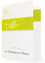 Menükarte, Grün mit Tauben