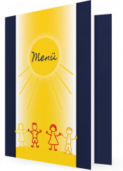 Menükarte Vorlagen, Sonne mit Kinder, blaue Karte