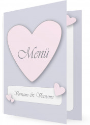 Menükarten Hochzeit, Helllila mit Rosa Herzen