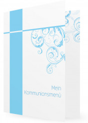 Menükarten Vorlage, Hellblaue Karte mit Ornament