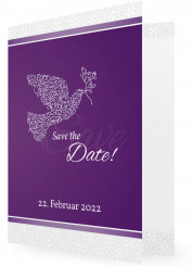 Save the date Ideen, Lila mit weißer Taube