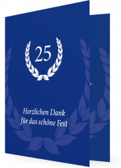 Silberhochzeit Danksagungskarte, Blau, weißer Lorbeerkranz