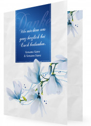 Silberne Hochzeit Dankeskarte, Magnolienblüten, blau