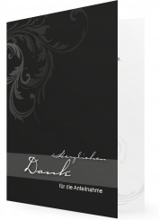 Trauer Dankeskarte, Karte in schwarz, florales Element