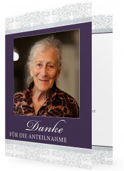 Trauer Danksagungskarten gestalten, graue florale Elemente, lila Karte