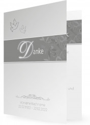 Trauerdankeskarten, Pflanzenranken und Tauben in grau