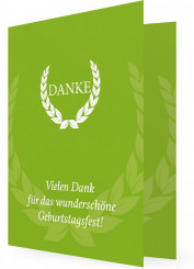 Vorlage Dankeskarte Geburtstag, Lorbeerkranz, grün
