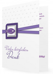 Vorlage Dankkarte Konfirmation, gepunktet mit Fisch, lila