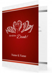 Vorlage Danksagung Hochzeit, Schwäne vor Hintergrund in rot