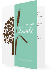 Vorlage Danksagungskarte Jugendweihe, Baum und Ähre in petrol und braun
