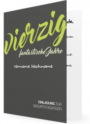 Vorlage Einladungskarte zum 40., grüne Schrift auf grauer Karte