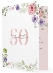Vorlage Einladungskarten 50. Geburtstag, Blumen Pastell