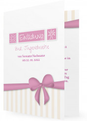 Vorlage Einladungskarten zur Jugendweihe, Schleife in rosa