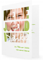 Vorlage für Jugendweihe Dankeskarten, Große Schrift mit Foto