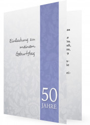 Vorlage für 50. Geburtstagseinladung, Streifen in Flieder, Blumengeränke