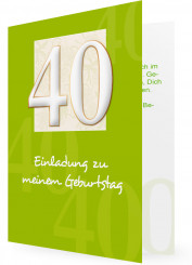 Vorlage für Einladung zum 40. Geburtstag, in Grün mit Weißer großen 40