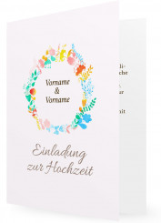 Vorlage für Einladungskarte zur Hochzeit, Blumenkranz rosa