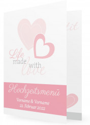 Vorlage für Menükarten zur Hochzeit gestalten, Herzen rosa
