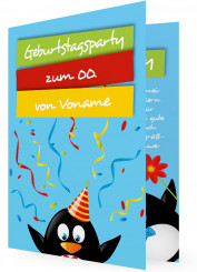 Vorlage Geburtstag Einladung, Pinguin Blau