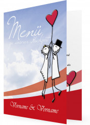 Vorlage Hochzeitsmenükarte drucken, Pärchen vor Himmel