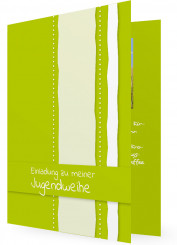 Vorlage Jugendweihe Einladungskarte, grüne Karte mit Streifen