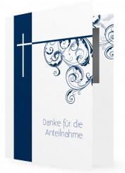 Vorlage Trauerkarte, dunkelblau, Kreuz mit Ranken
