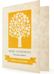 Vorlagen für Danksagungen Jugendweihe, Baum im orangen Quadrat