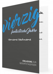 Vorlagen für 40. Geburtstagseinladung, blaue Schrift auf grauer Karte