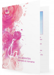 Vorlagen für eine Einladung zur Hochzeit, Rosa Kleckse mit Rosen