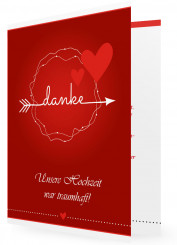 Vorlagen Hochzeit Dankkarte, Pfeil und Herzen in rosa