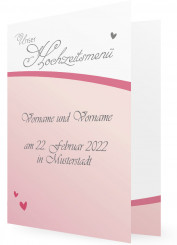 Vorlagen Menükarten für Hochzeit, Rosa Herzchen